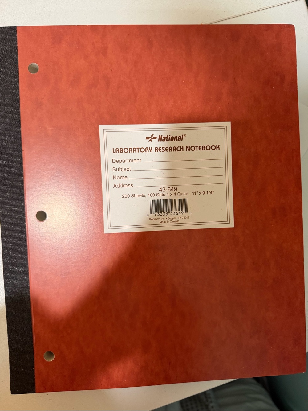 Red Laboratory Research Notebook - 200 Sheets